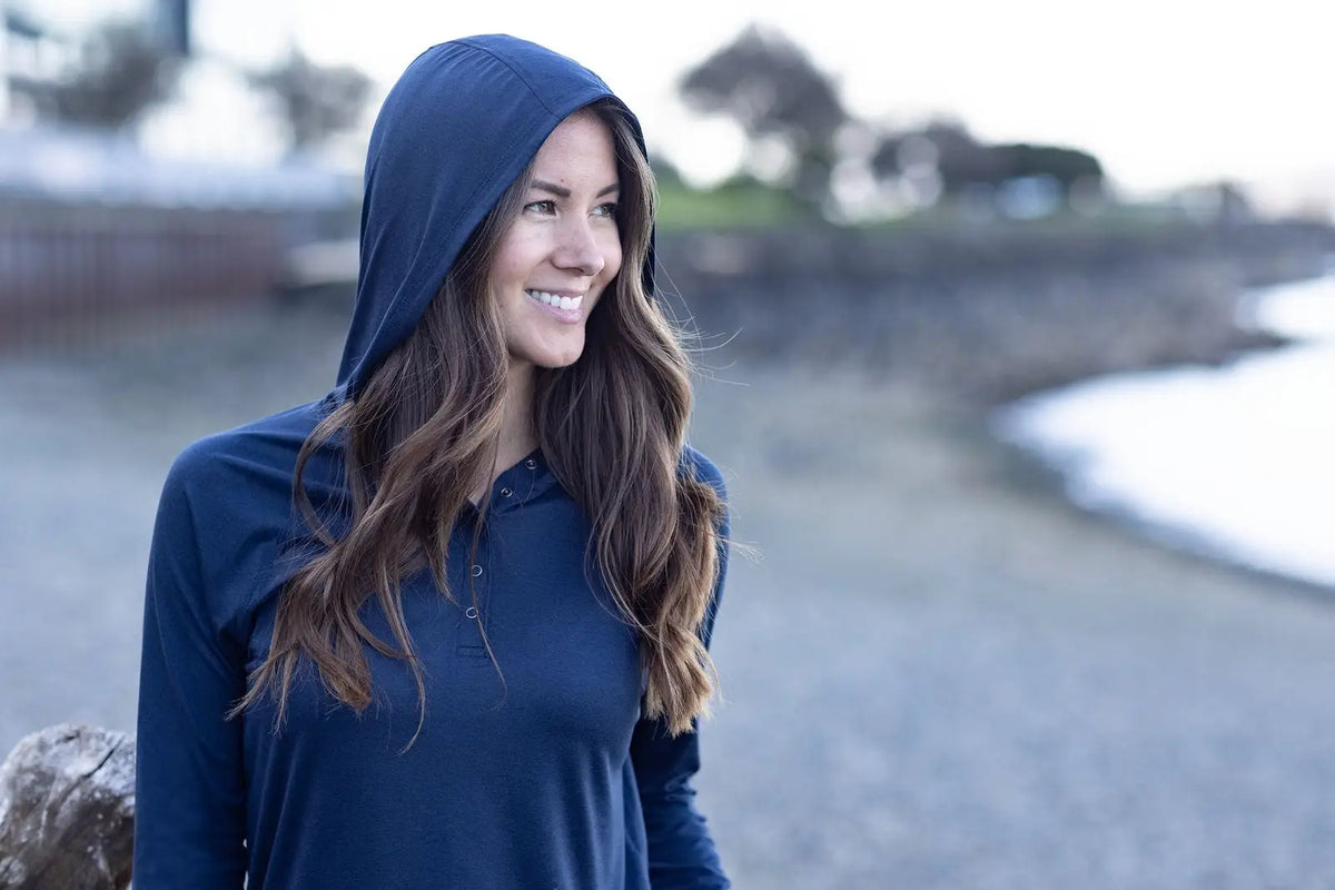 Cutter & Buck Lck00184 Coastline Epic Comfort Recycled Womens Hooded Shirt - Navy Blue