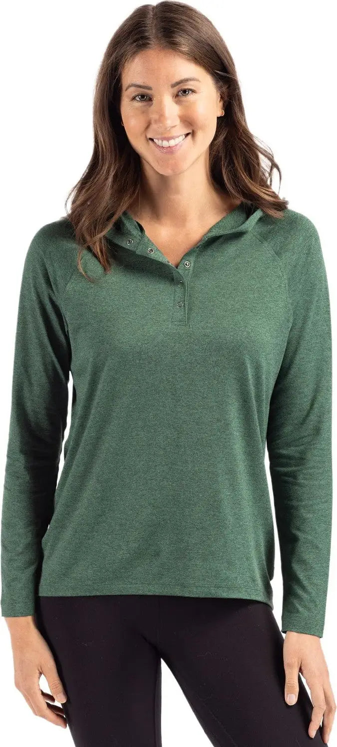 Cutter & Buck Lck00184 Coastline Epic Comfort Recycled Womens Hooded Shirt - Hunter - Ladies Xs