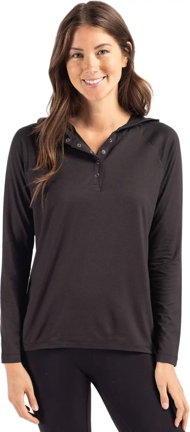Cutter & Buck Lck00184 Coastline Epic Comfort Recycled Womens Hooded Shirt - Black - Ladies Xs