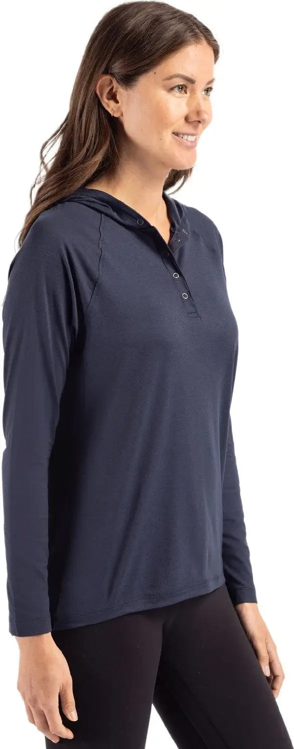 Cutter & Buck Lck00184 Coastline Epic Comfort Recycled Womens Hooded Shirt - Navy Blue
