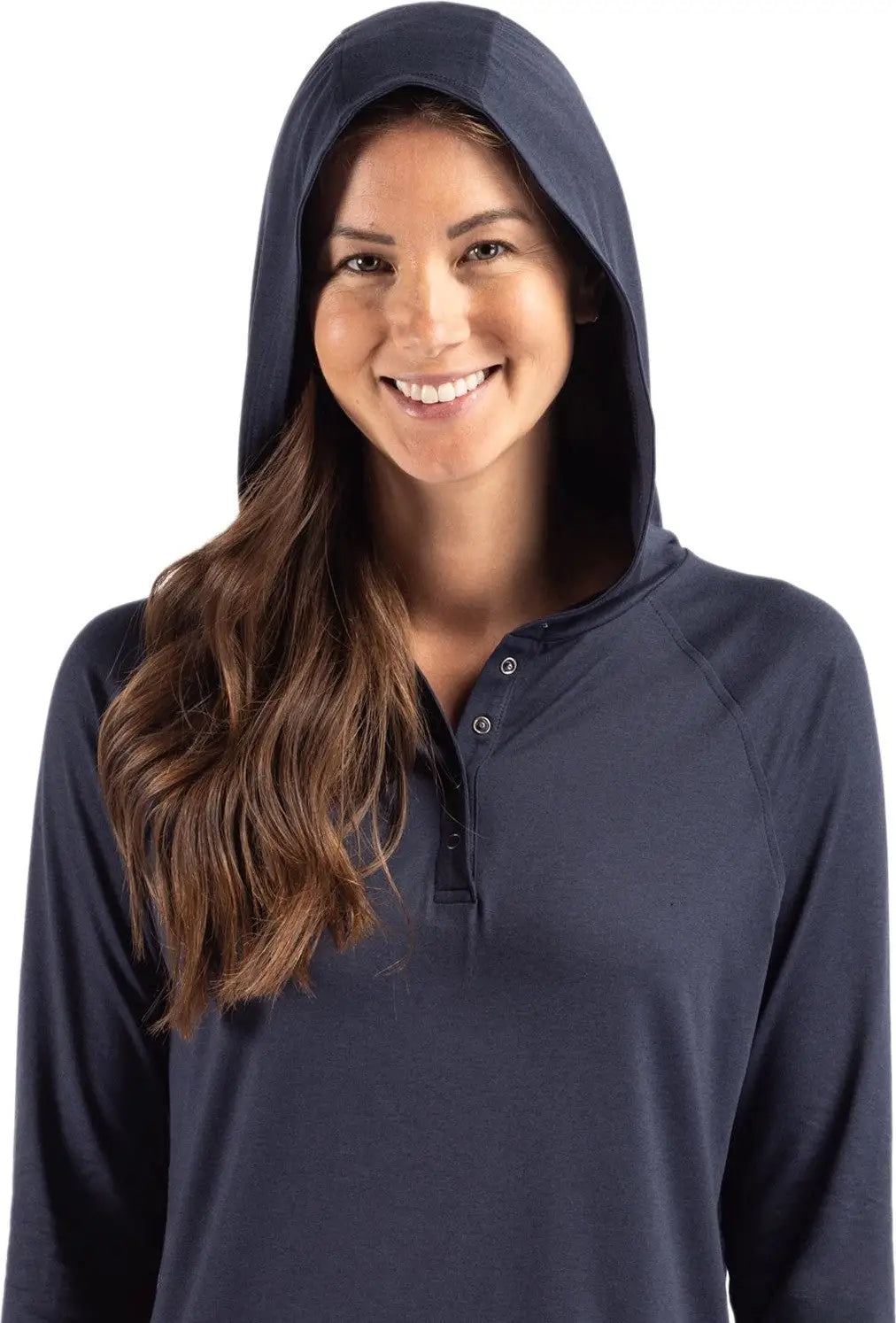 Cutter & Buck Lck00184 Coastline Epic Comfort Recycled Womens Hooded Shirt - Navy Blue - Ladies Xs