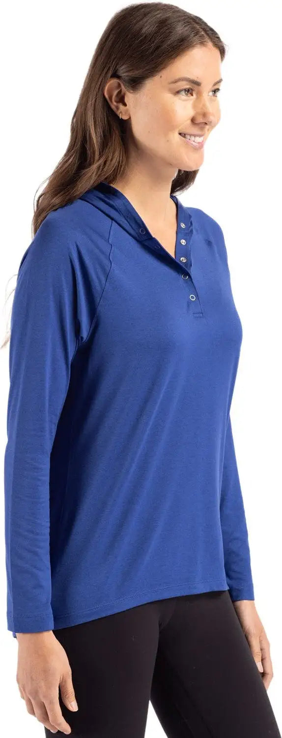 Cutter & Buck Lck00184 Coastline Epic Comfort Recycled Womens Hooded Shirt - Tour Blue