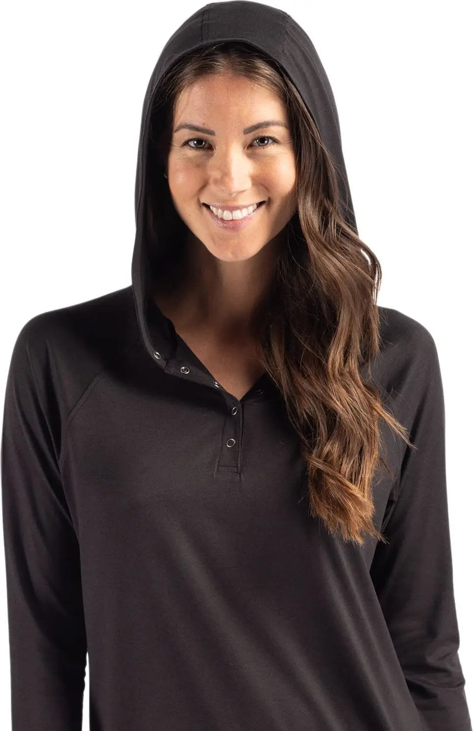 Cutter & Buck Lck00184 Coastline Epic Comfort Recycled Womens Hooded Shirt - Black