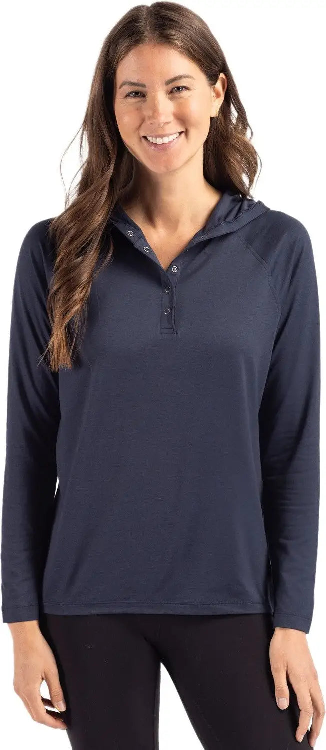 Cutter & Buck Lck00184 Coastline Epic Comfort Recycled Womens Hooded Shirt - Navy Blue - Ladies Xs