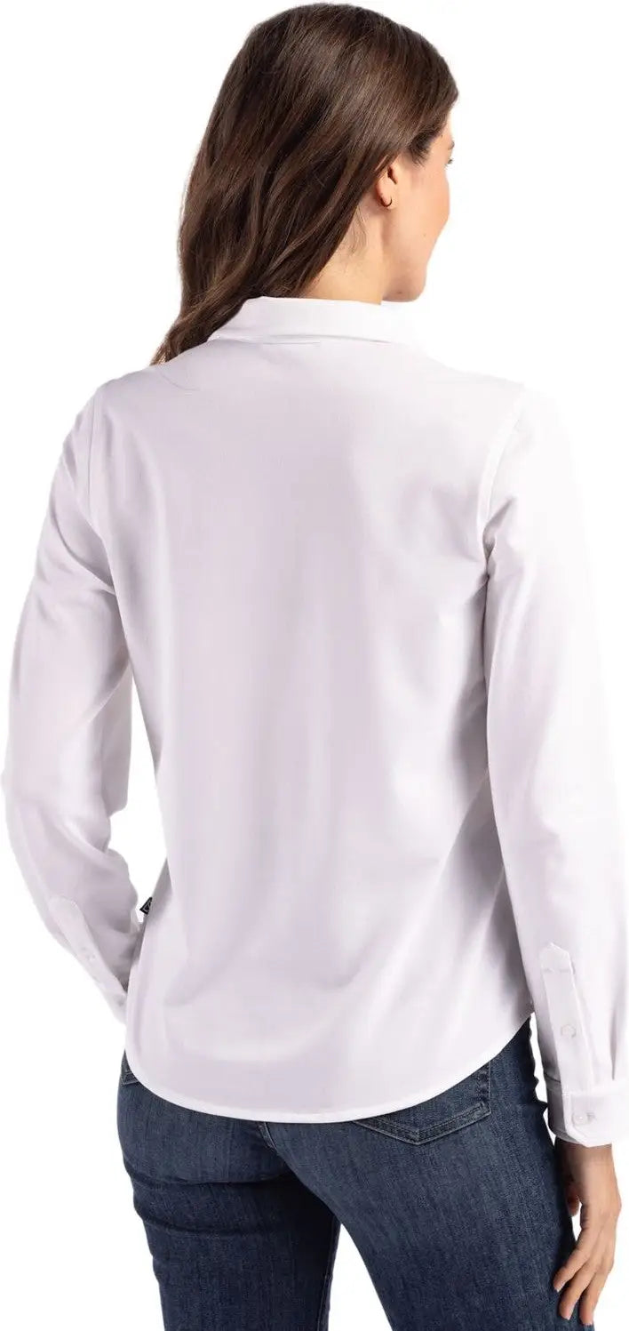 Cutter & Buck Lck00188 Advantage Tri-blend Eco Soft Pique Long Sleeve Knitted Womens Button Up - White