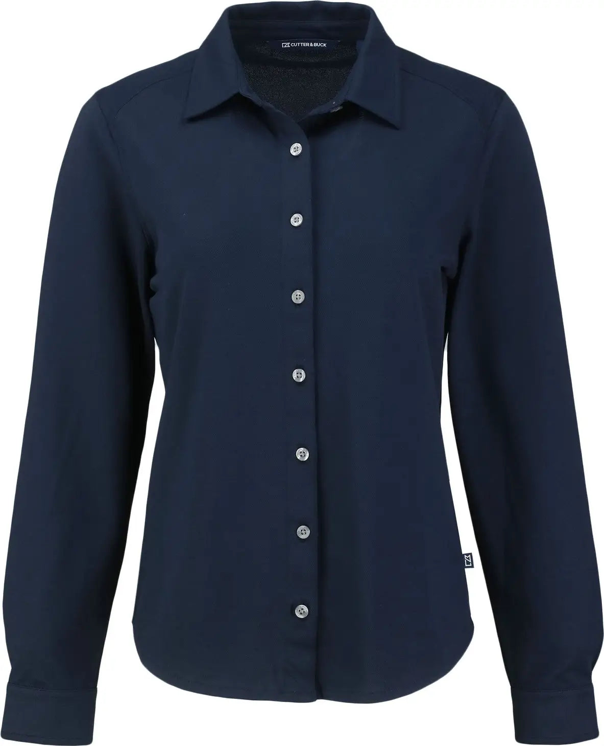 Cutter & Buck Lck00188 Advantage Tri-blend Eco Soft Pique Long Sleeve Knitted Womens Button Up - Liberty Navy