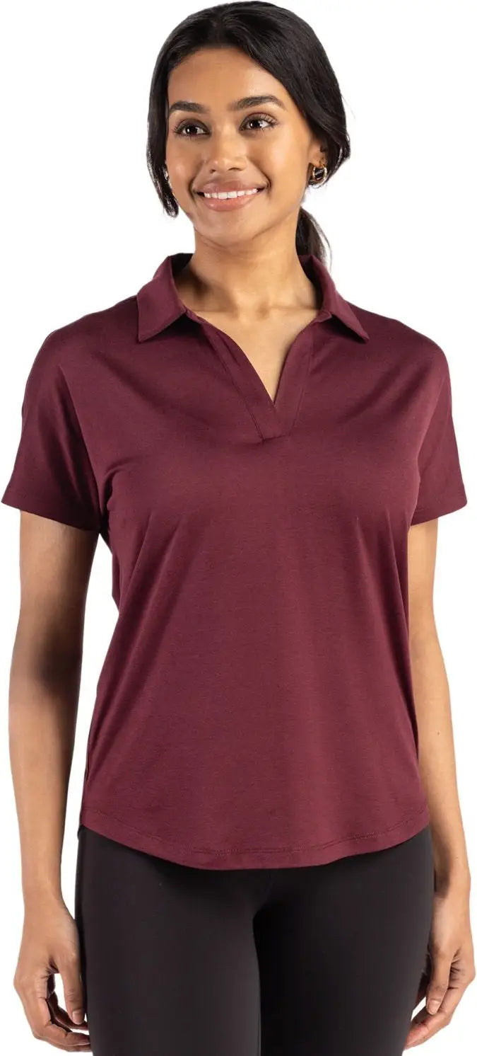 Cutter & Buck Lck00193 Coastline Epic Comfort Recycled Womens Dolman Polo - Bordeaux - Ladies Xs