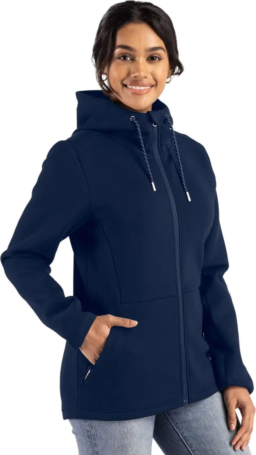 Cutter & Buck Lck00194 Roam Epic Versatility Recycled Womens Full Zip Hooded Jacket - Navy Blue
