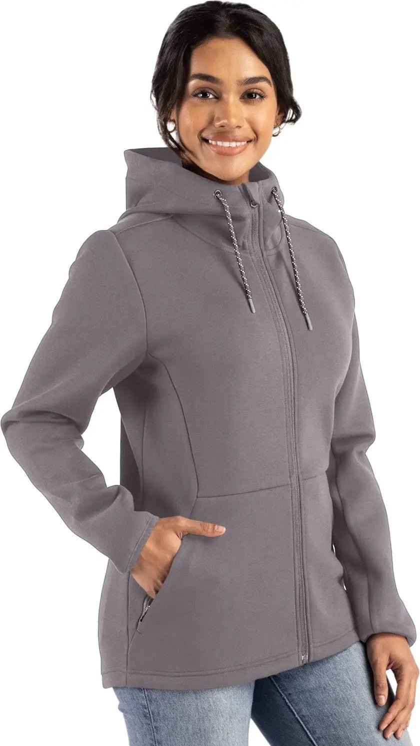 Cutter & Buck Lck00194 Roam Epic Versatility Recycled Womens Full Zip Hooded Jacket - Elemental Gray