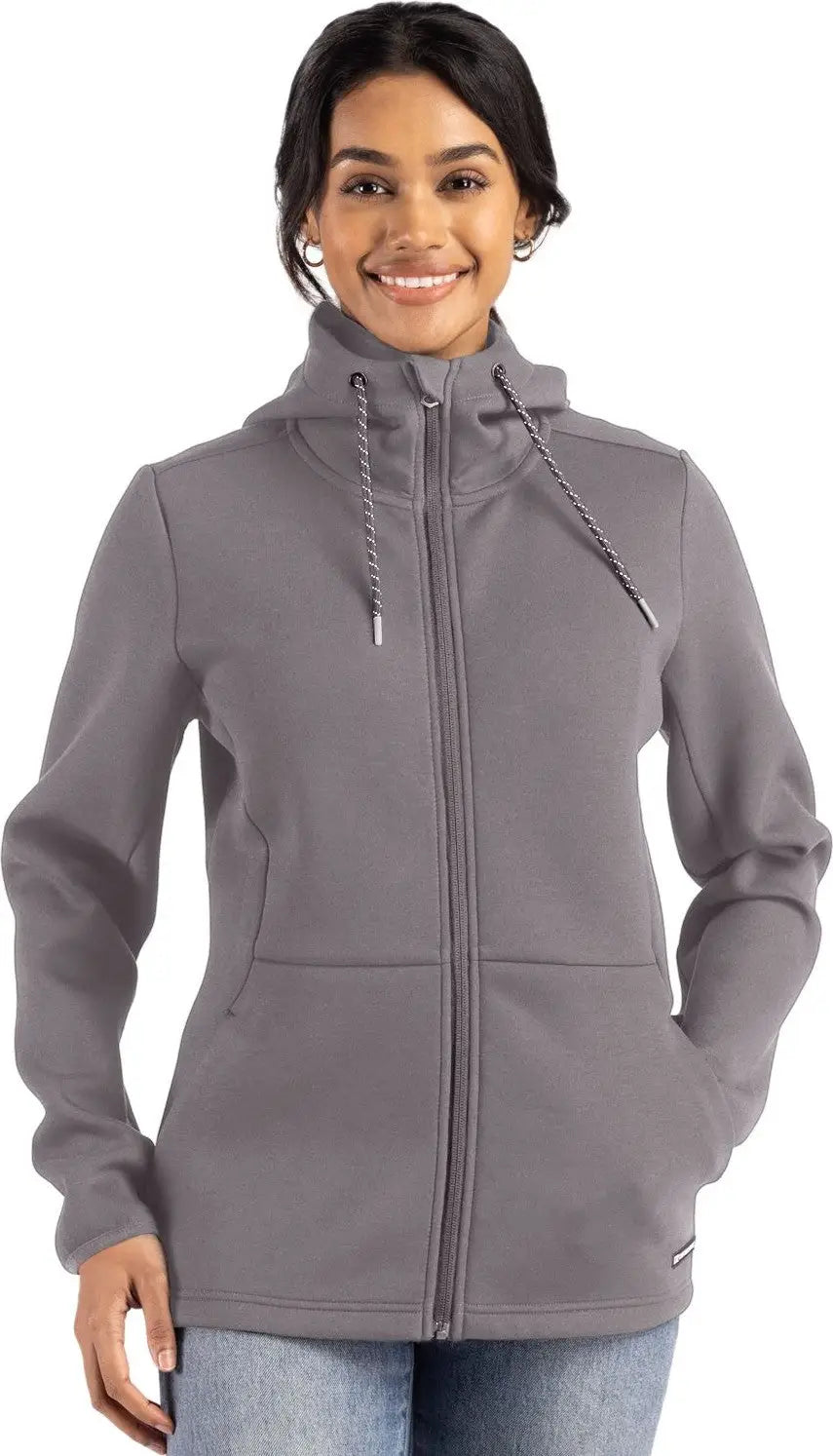 Cutter & Buck Lck00194 Roam Epic Versatility Recycled Womens Full Zip Hooded Jacket - Elemental Gray - Ladies Xs