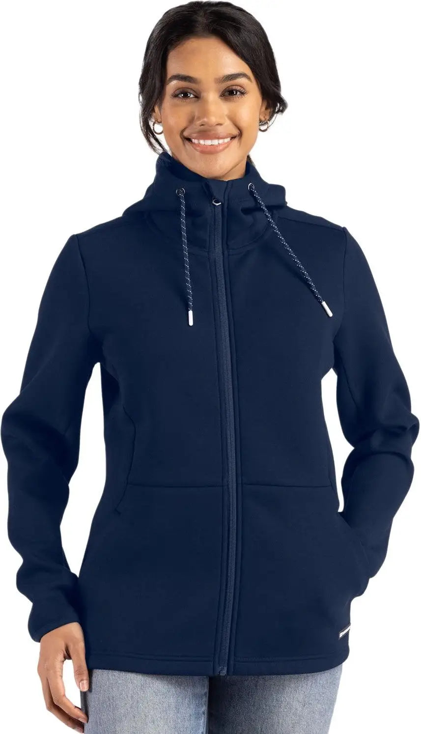 Cutter & Buck Lck00194 Roam Epic Versatility Recycled Womens Full Zip Hooded Jacket - Navy Blue - Ladies Xs