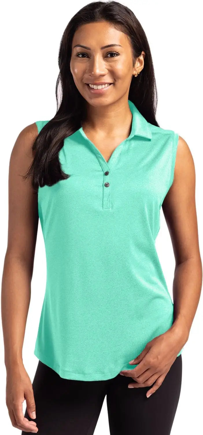 Cutter & Buck Lck00197 Forge Eco Stretch Recycled Womens Sleeveless Polo - Fresh Mint Heather - Ladies Xs
