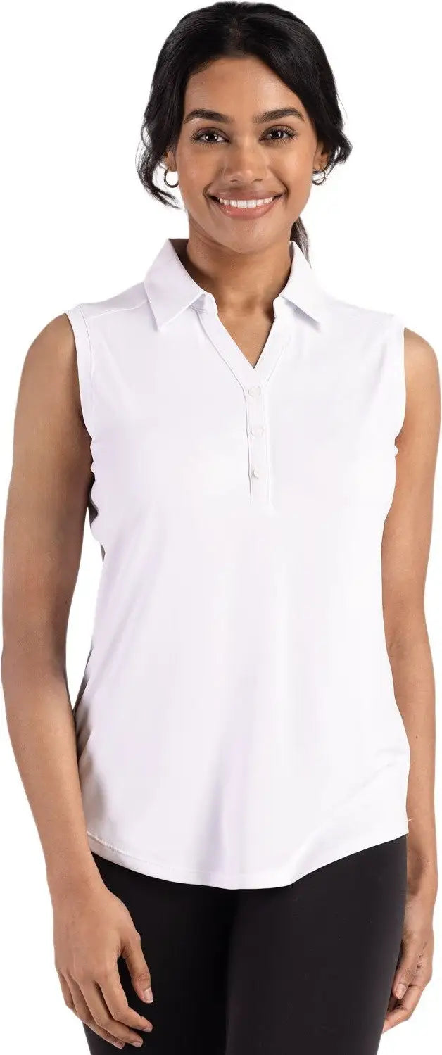 Cutter & Buck Lck00197 Forge Eco Stretch Recycled Womens Sleeveless Polo - White - Ladies Xs