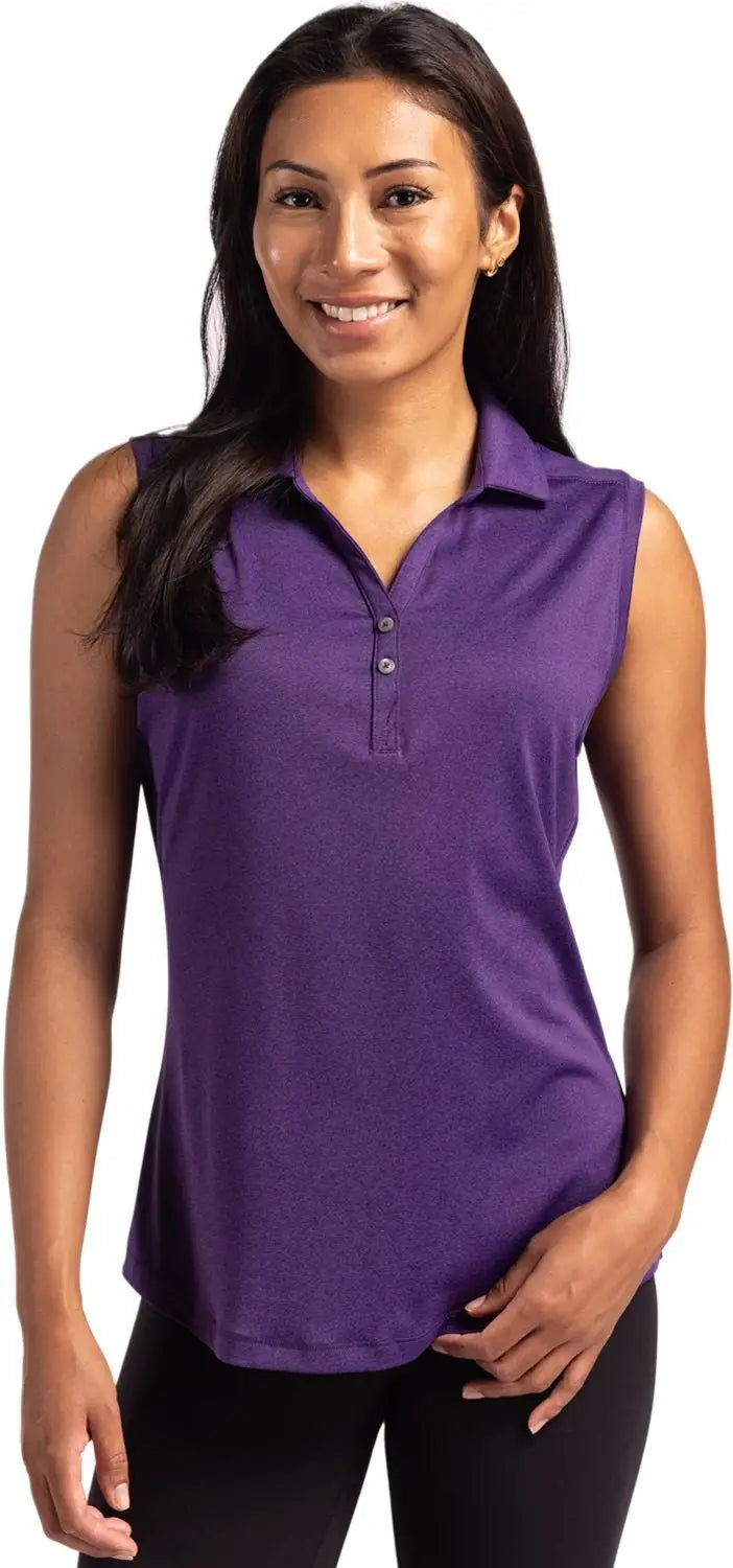 Cutter & Buck Lck00197 Forge Eco Stretch Recycled Womens Sleeveless Polo - Dark College Purple Heather - Ladies Xs