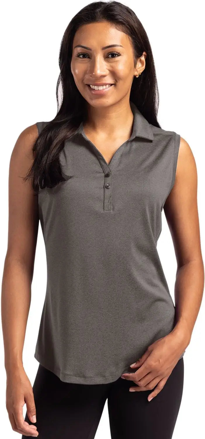 Cutter & Buck Lck00197 Forge Eco Stretch Recycled Womens Sleeveless Polo - Dark Black Heather - Ladies Xs