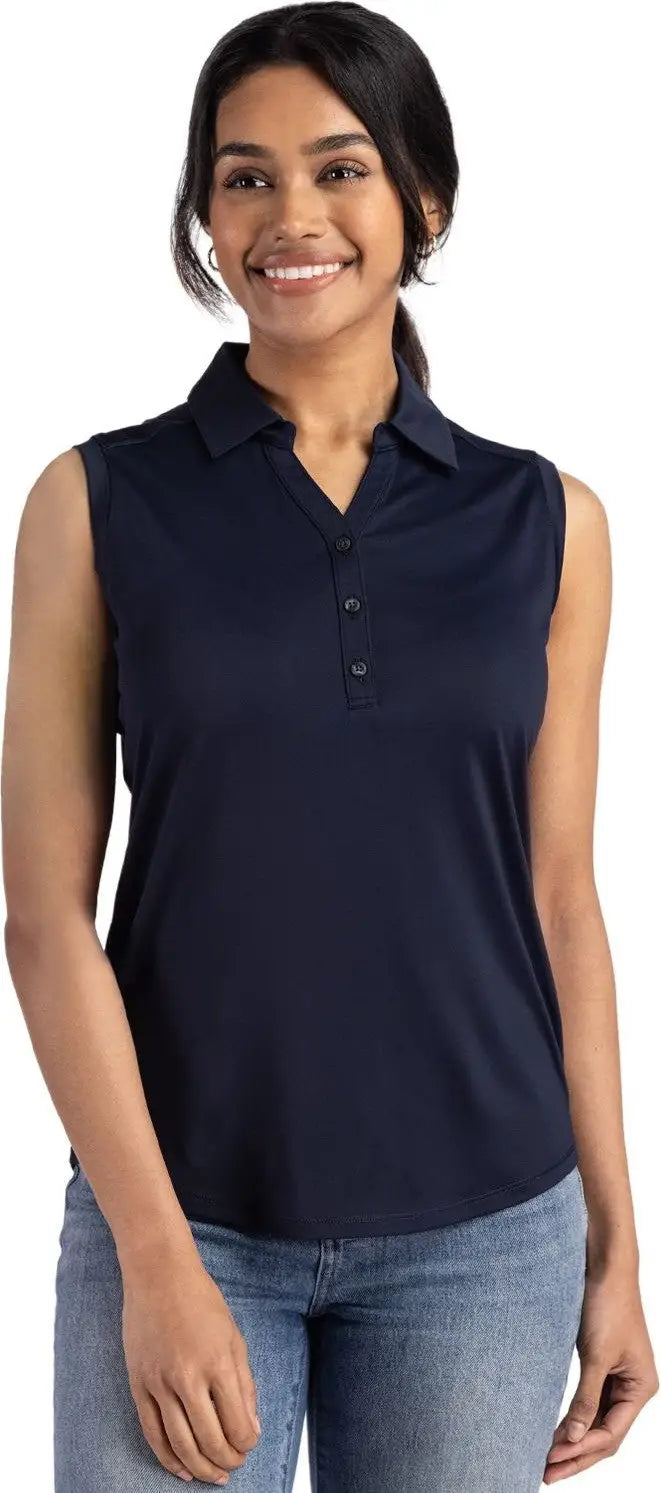 Cutter & Buck Lck00197 Forge Eco Stretch Recycled Womens Sleeveless Polo - Navy Blue - Ladies Xs