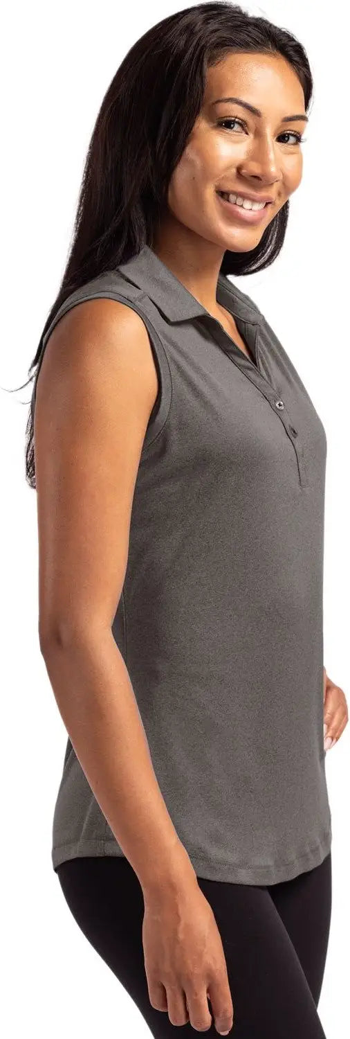 Cutter & Buck Lck00197 Forge Eco Stretch Recycled Womens Sleeveless Polo - Dark Black Heather