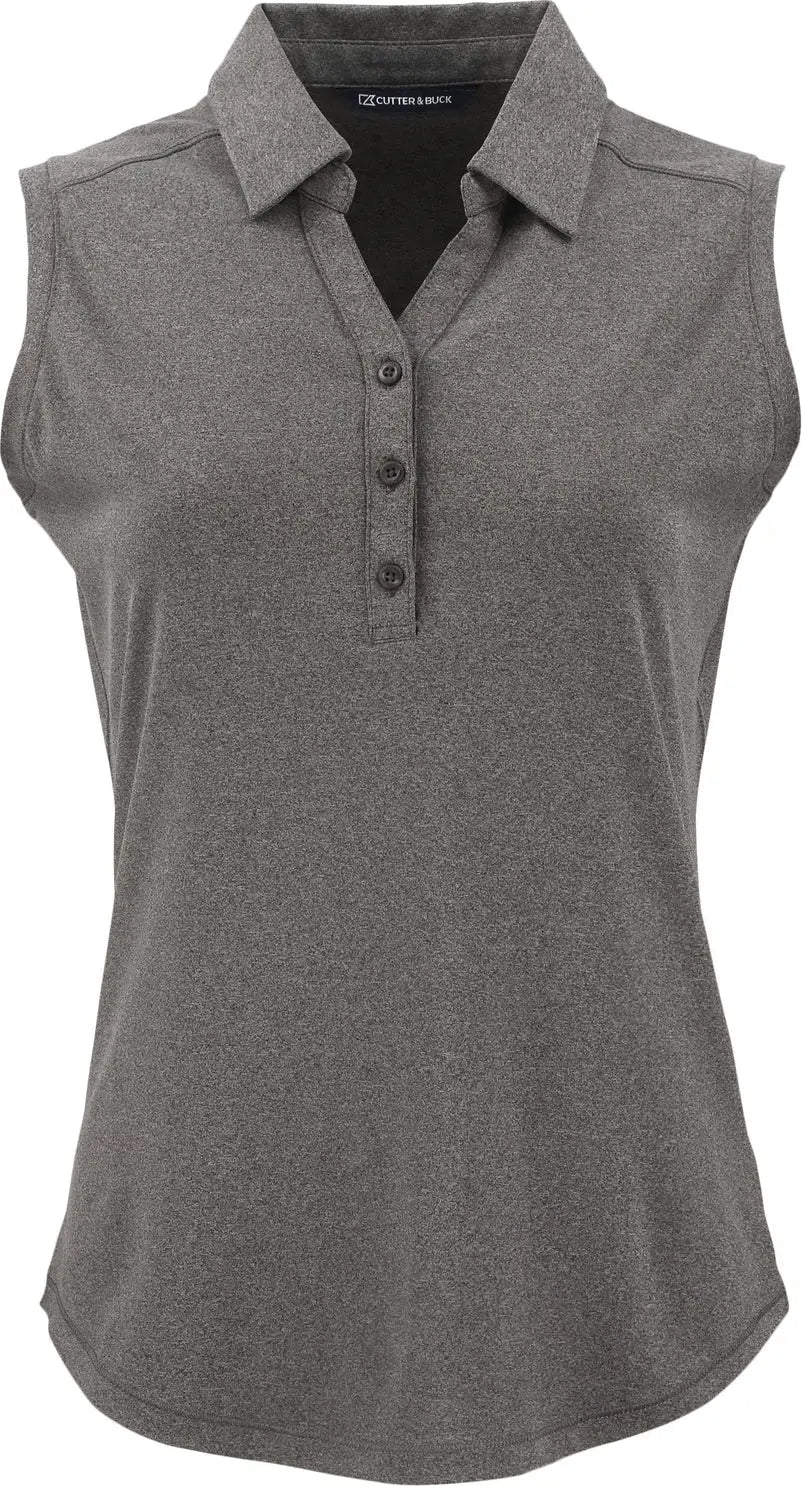 Cutter & Buck Lck00197 Forge Eco Stretch Recycled Womens Sleeveless Polo - Dark Black Heather - Ladies Xs