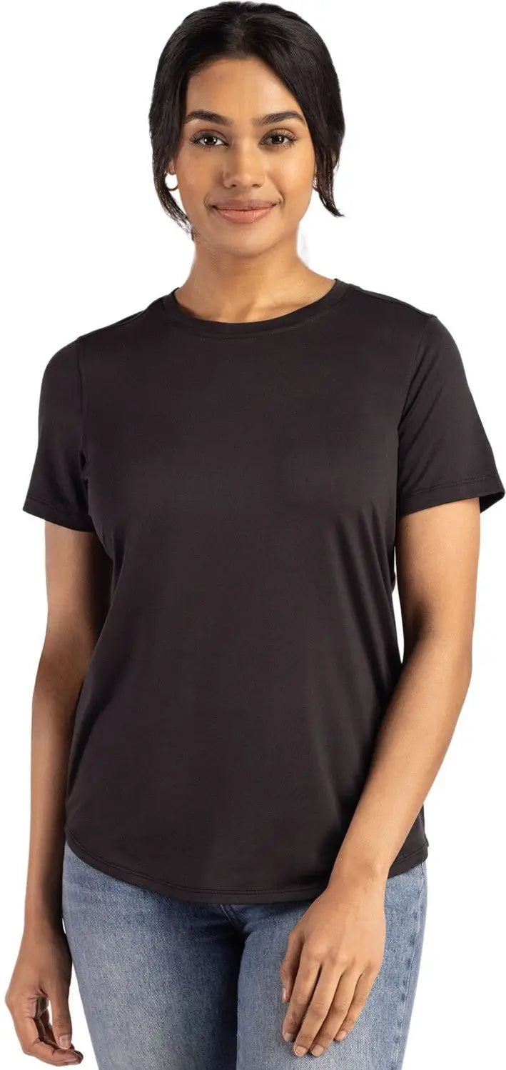 Cutter & Buck Lck00198 Coastline Epic Comfort Recycled Womens Short Sleeve Tee - Black - Ladies Xs