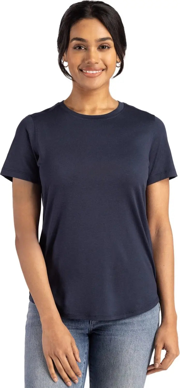 Cutter & Buck Lck00198 Coastline Epic Comfort Recycled Womens Short Sleeve Tee - Navy Blue - Ladies Xs