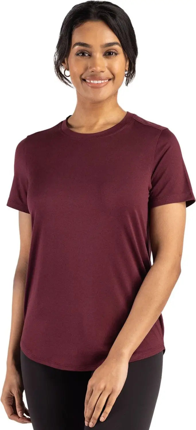 Cutter & Buck Lck00198 Coastline Epic Comfort Recycled Womens Short Sleeve Tee - Bordeaux - Ladies Xs