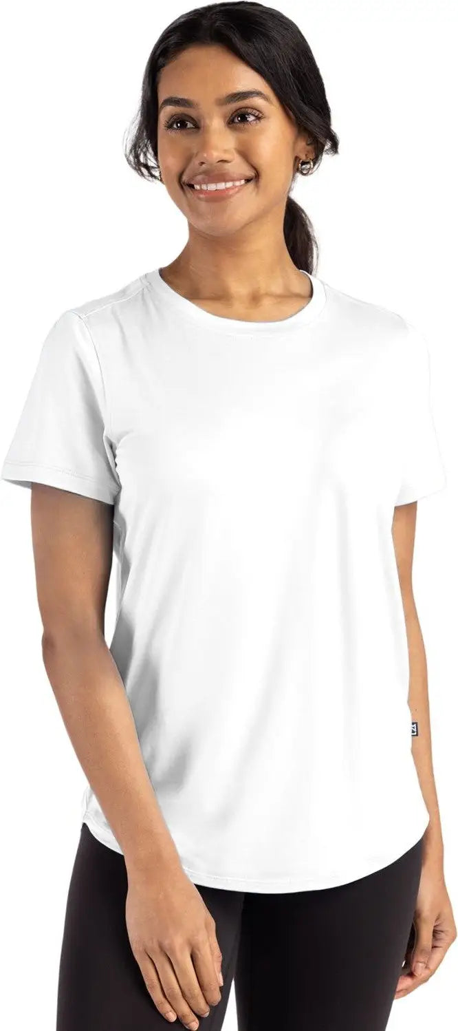 Cutter & Buck Lck00198 Coastline Epic Comfort Recycled Womens Short Sleeve Tee - White - Ladies Xs