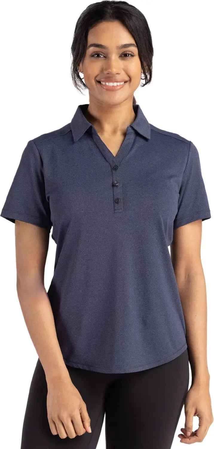 Cutter & Buck Lck00199 Forge Eco Stretch Recycled Womens Short Sleeve Polo - Dark Navy Blue Heather - Ladies Xs
