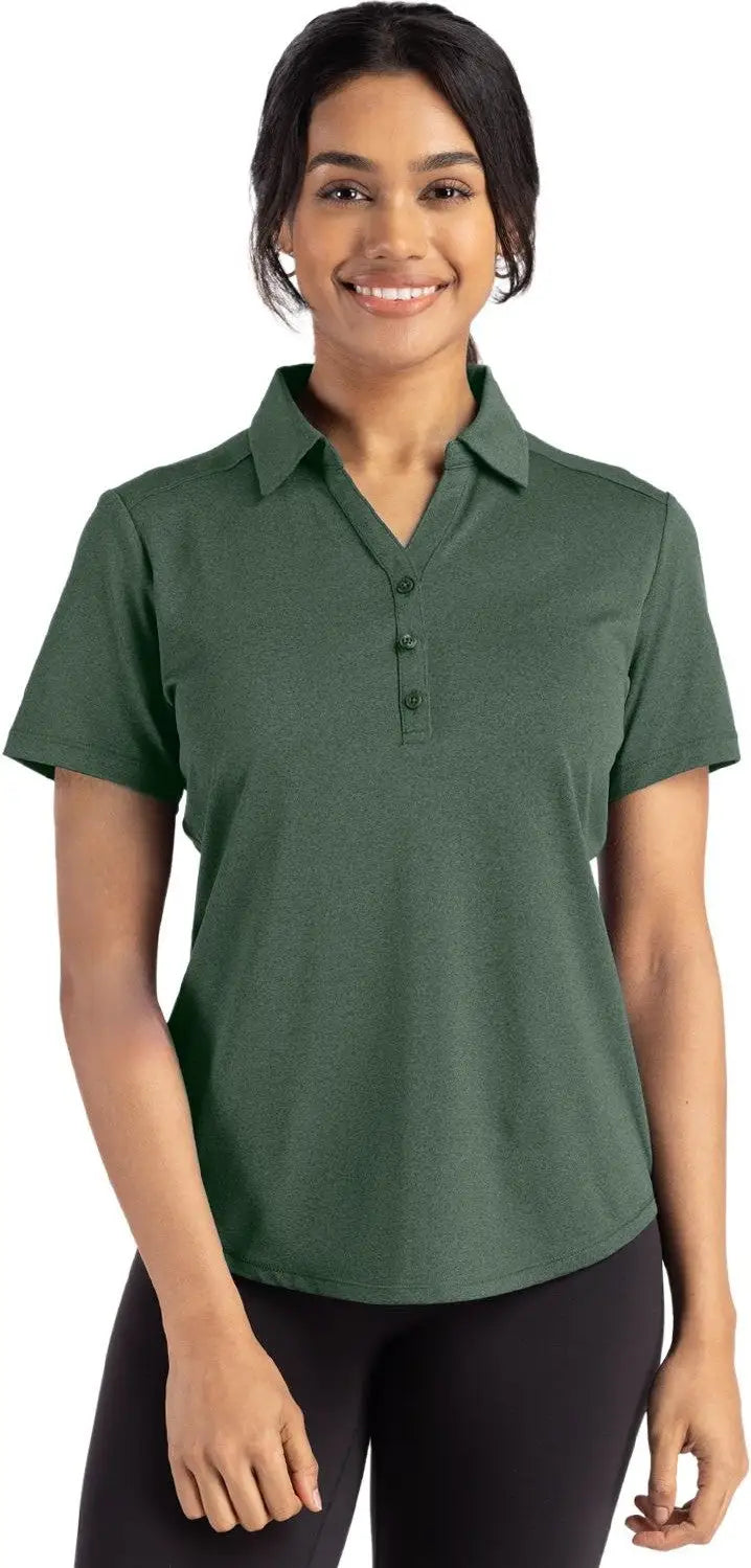 Cutter & Buck Lck00199 Forge Eco Stretch Recycled Womens Short Sleeve Polo - Dark Hunter Heather - Ladies Xs
