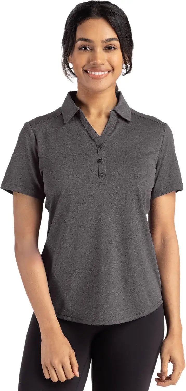Cutter & Buck Lck00199 Forge Eco Stretch Recycled Womens Short Sleeve Polo - Dark Black Heather - Ladies Xs