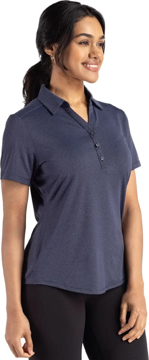 Cutter & Buck Lck00199 Forge Eco Stretch Recycled Womens Short Sleeve Polo - Dark Navy Blue Heather