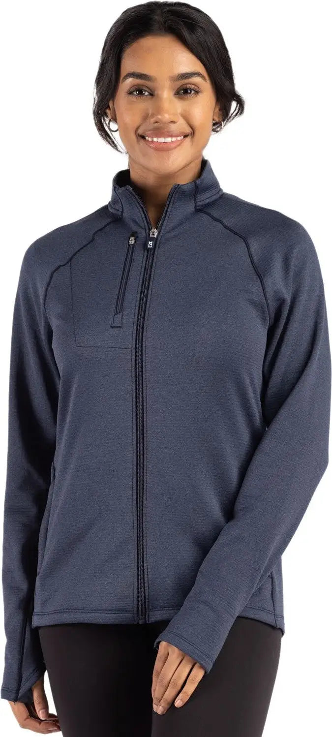 Cutter & Buck Lck00200 Peshastin Fleece Recycled Womens Full Zip Jacket - Navy Blue Heather - Ladies Xs