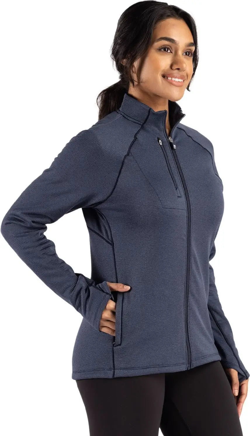 Cutter & Buck Lck00200 Peshastin Fleece Recycled Womens Full Zip Jacket - Navy Blue Heather