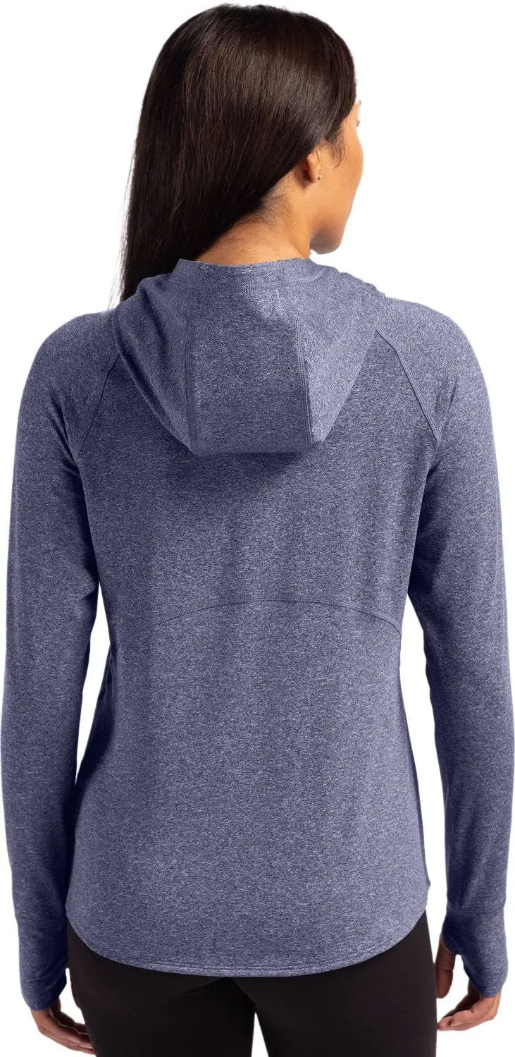 Cutter & Buck Lck00203 Adapt Knit Recycled Womens Heathered Hooded Pullover - Navy Blue Heather