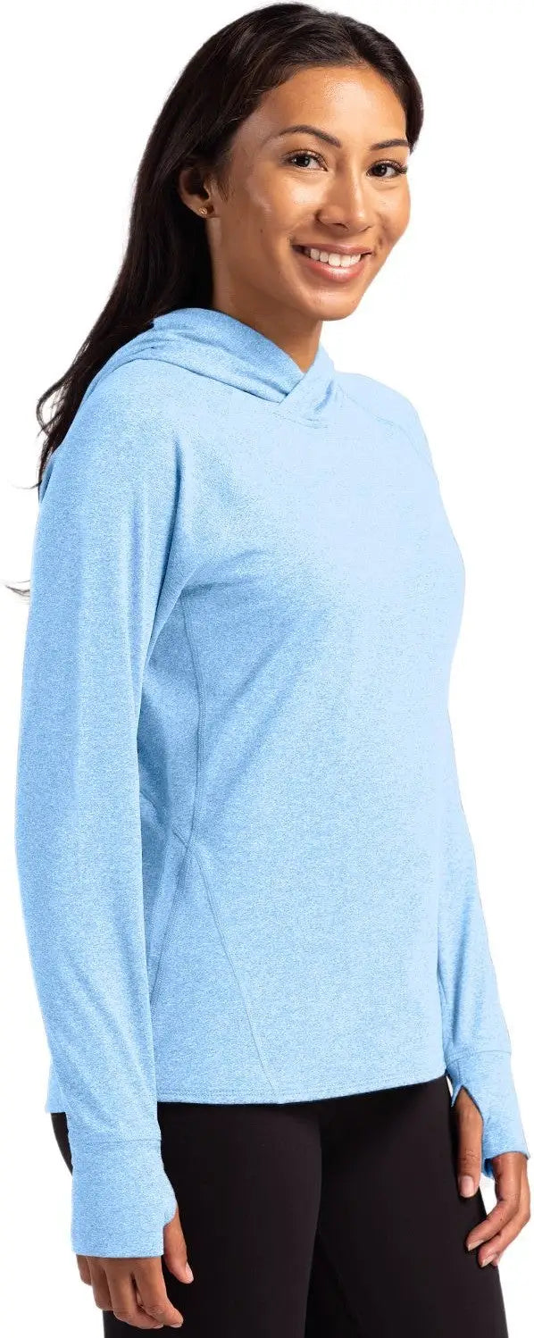 Cutter & Buck Lck00203 Adapt Knit Recycled Womens Heathered Hooded Pullover - Atlas Heather