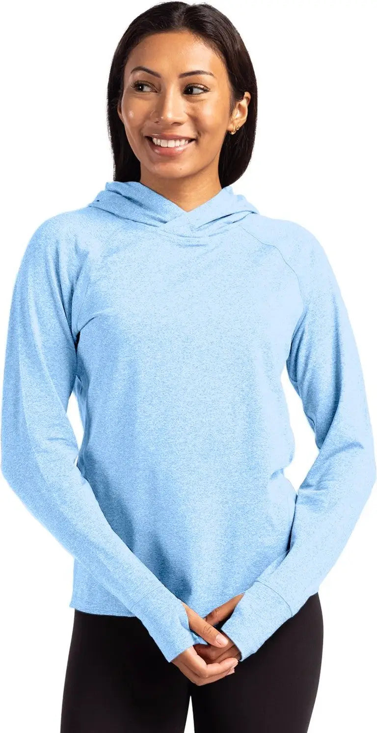 Cutter & Buck Lck00203 Adapt Knit Recycled Womens Heathered Hooded Pullover - Atlas Heather - Ladies Xs