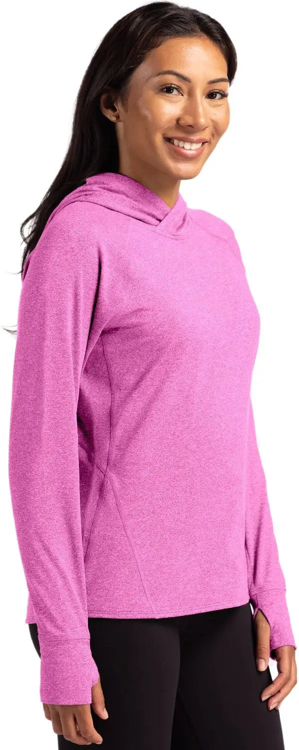 Cutter & Buck Lck00203 Adapt Knit Recycled Womens Heathered Hooded Pullover - Gelato Heather