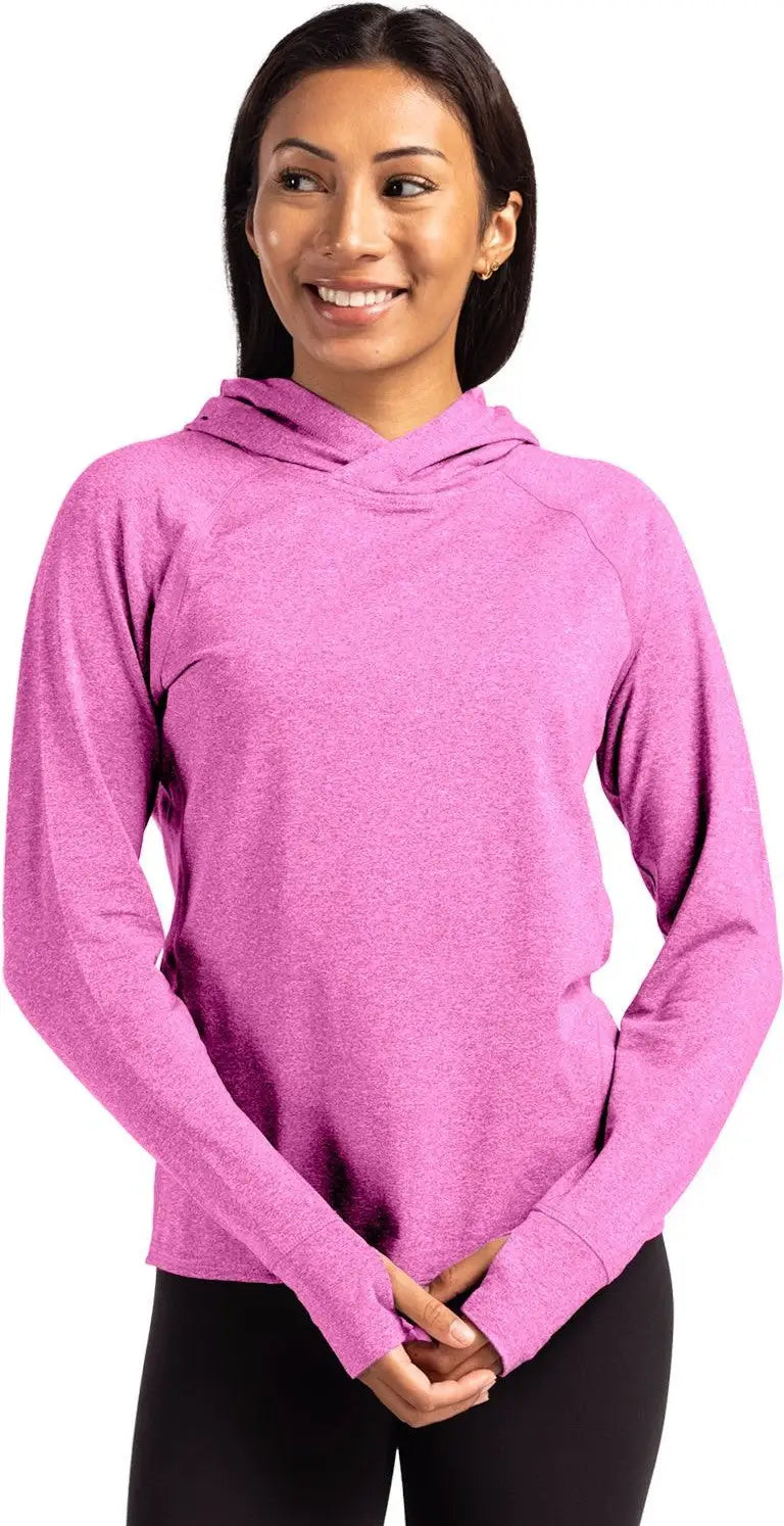 Cutter & Buck Lck00203 Adapt Knit Recycled Womens Heathered Hooded Pullover - Gelato Heather - Ladies Xs