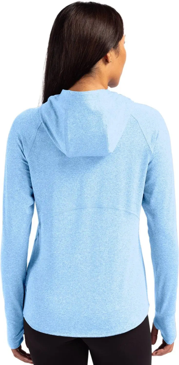 Cutter & Buck Lck00203 Adapt Knit Recycled Womens Heathered Hooded Pullover - Atlas Heather