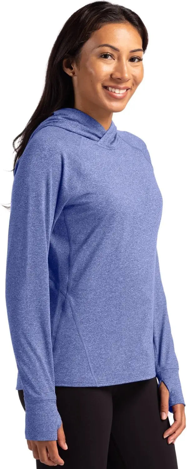 Cutter & Buck Lck00203 Adapt Knit Recycled Womens Heathered Hooded Pullover - Tour Blue Heather