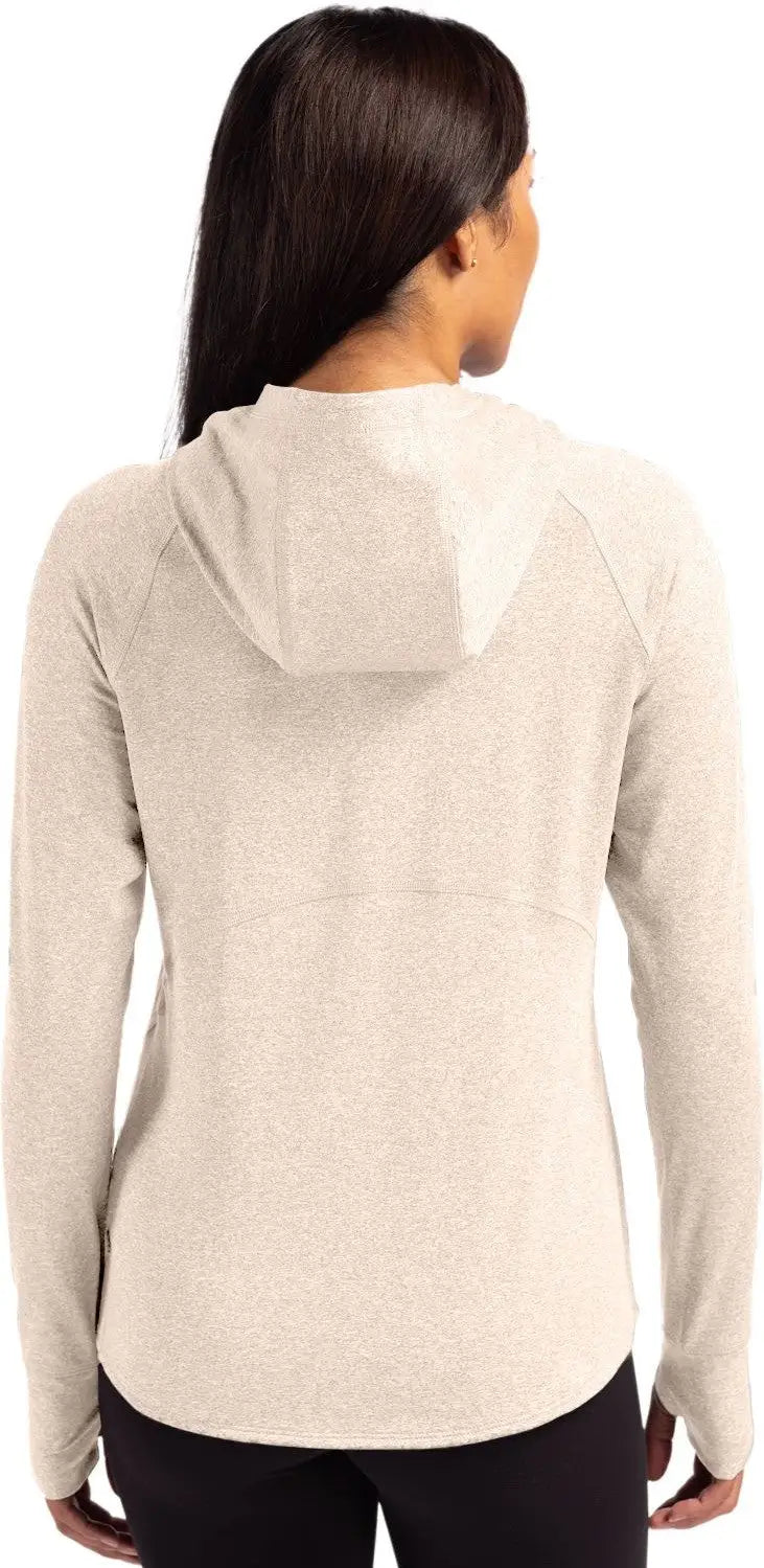 Cutter & Buck Lck00203 Adapt Knit Recycled Womens Heathered Hooded Pullover - Wheat Heather