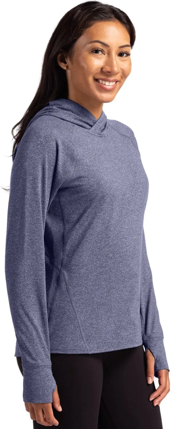 Cutter & Buck Lck00203 Adapt Knit Recycled Womens Heathered Hooded Pullover - Navy Blue Heather