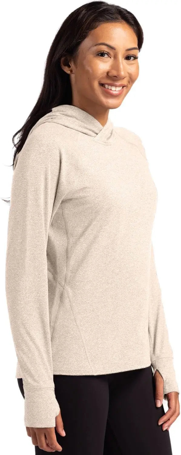 Cutter & Buck Lck00203 Adapt Knit Recycled Womens Heathered Hooded Pullover - Wheat Heather