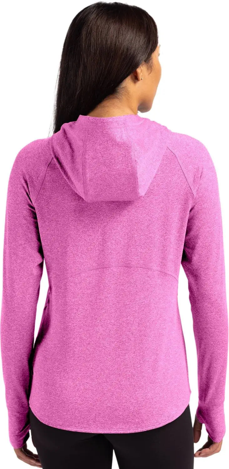 Cutter & Buck Lck00203 Adapt Knit Recycled Womens Heathered Hooded Pullover - Gelato Heather