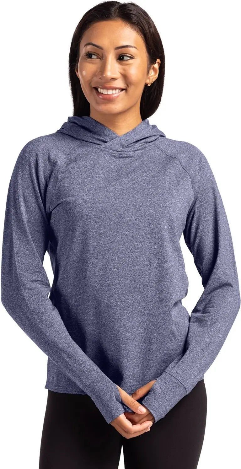 Cutter & Buck Lck00203 Adapt Knit Recycled Womens Heathered Hooded Pullover - Navy Blue Heather - Ladies Xs