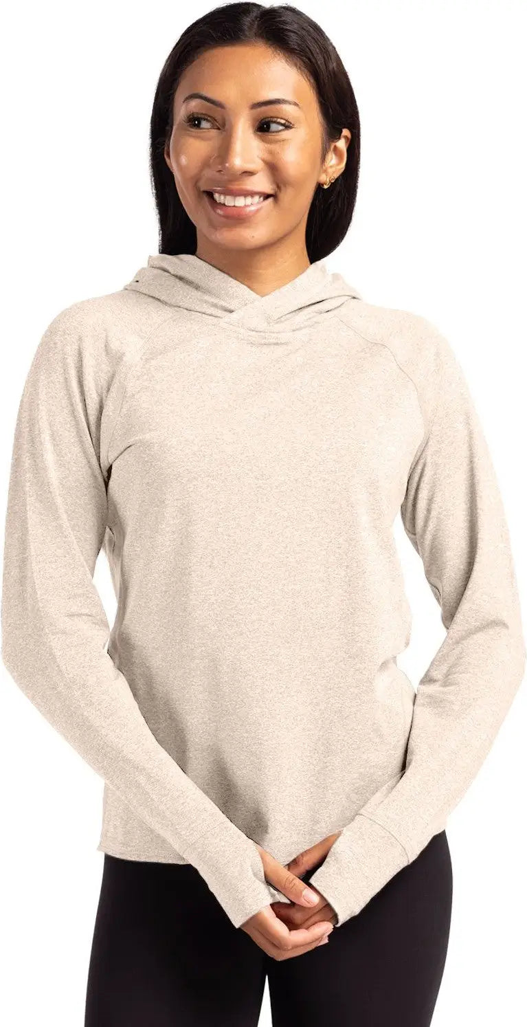 Cutter & Buck Lck00203 Adapt Knit Recycled Womens Heathered Hooded Pullover - Wheat Heather - Ladies Xs