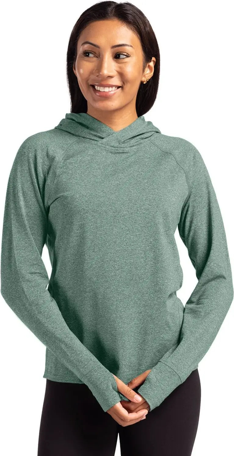 Cutter & Buck Lck00203 Adapt Knit Recycled Womens Heathered Hooded Pullover - Hunter Heather - Ladies Xs
