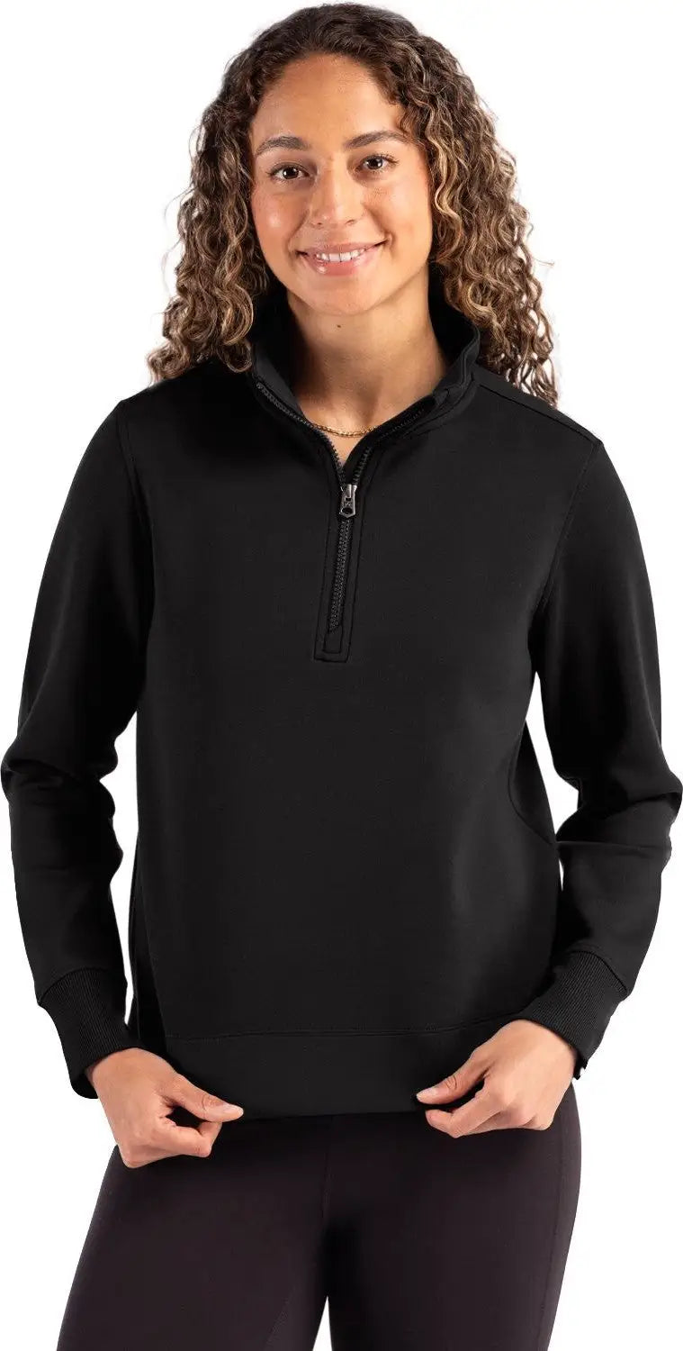 Cutter & Buck Lck00209 Roam Epic Versatility Recycled Womens Quarter Zip Pullover - Black - Ladies Xs