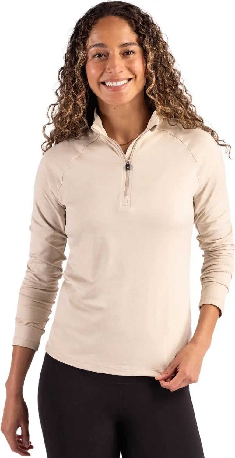 Cutter & Buck Lck00210 Coastline Epic Comfort Recycled Women’s Quarter Zip - Wheat - Ladies Xs