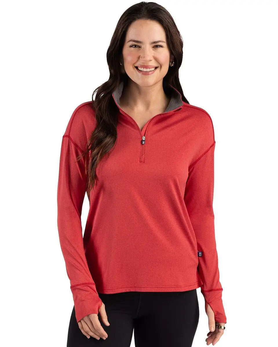 Cutter & Buck Lck00227 Forge Epic Confidence Recycled Womens Quarter Zip - Cardinal Red Heather
