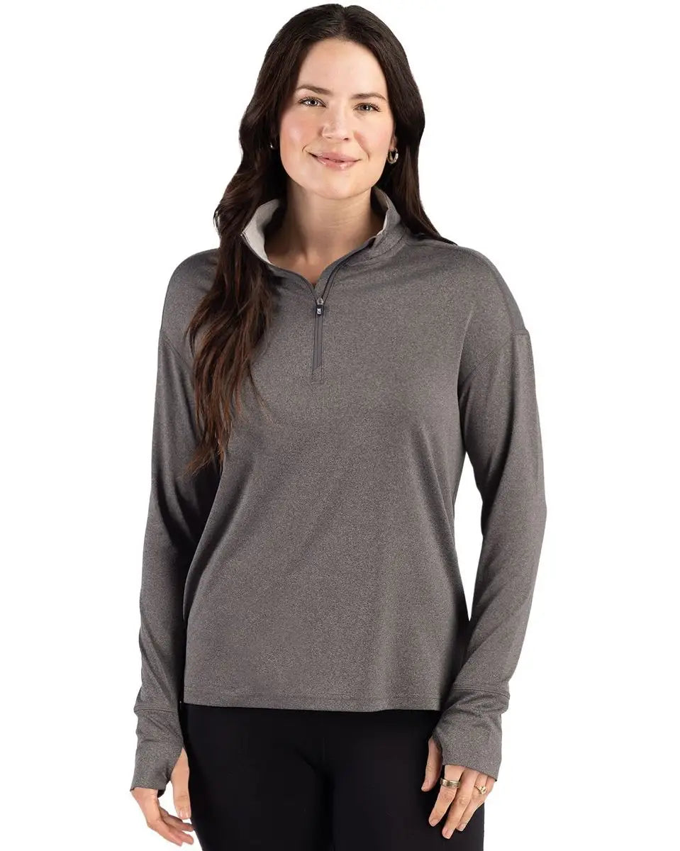 Cutter & Buck Lck00227 Forge Epic Confidence Recycled Womens Quarter Zip - Dark Black Heather